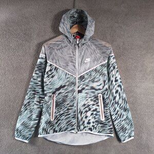 Nike Tech Hyperfuse Hooded Windrunner Jacket Womens Size Med Mint Animal Print